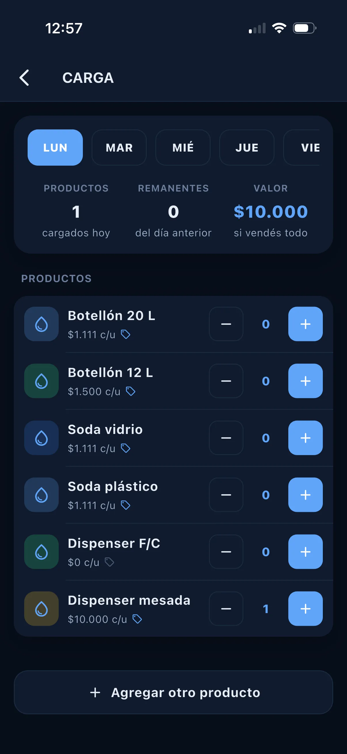 SODAPP — carga de productos